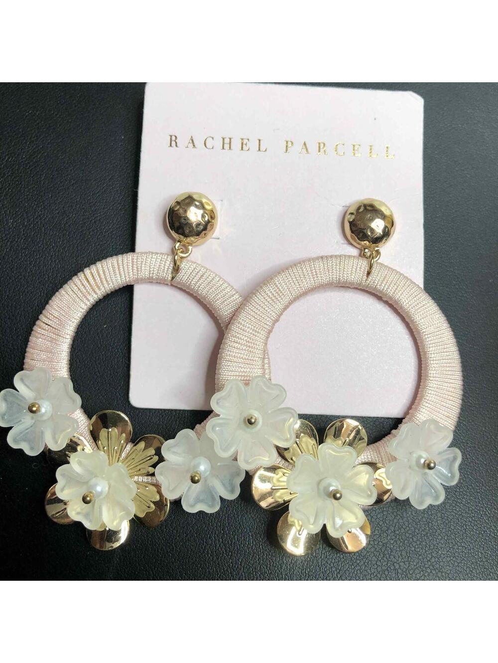 7473 Rachel Parcell Statement flower hoop Drop Earrings  PINK NWT